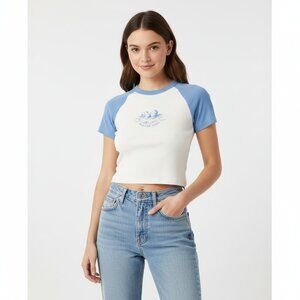 Brandy Melville Womens Blue Heaven Sent Cropped Baby Tee One‎ Size Ribbed Angel